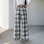 Sarah Express Plaid High-Waist Wide-Leg Pants Black and White