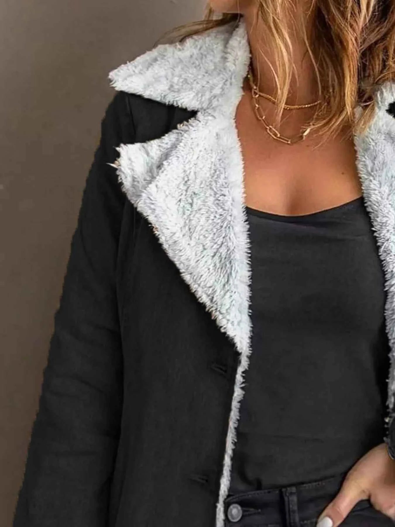 Sarah Express Women's Sherpa Lined Button Up Jacket - Cozy Fleece Outerwear Plus Size