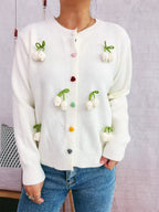 Sarah Express Women's Flower Button Up Long Sleeve Cardigan