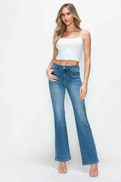 Sarah Express Women's Cat's Whiskers Mid Rise Bootcut Jeans - Stretch Denim Medium