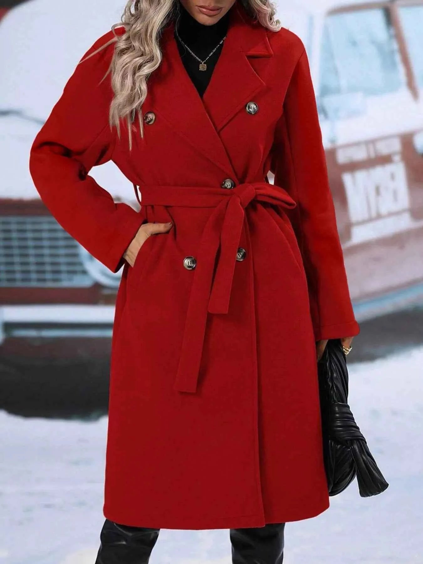 Sarah Express Women's Double-Breasted Tie Waist Coat - Belted Blazer Jacket