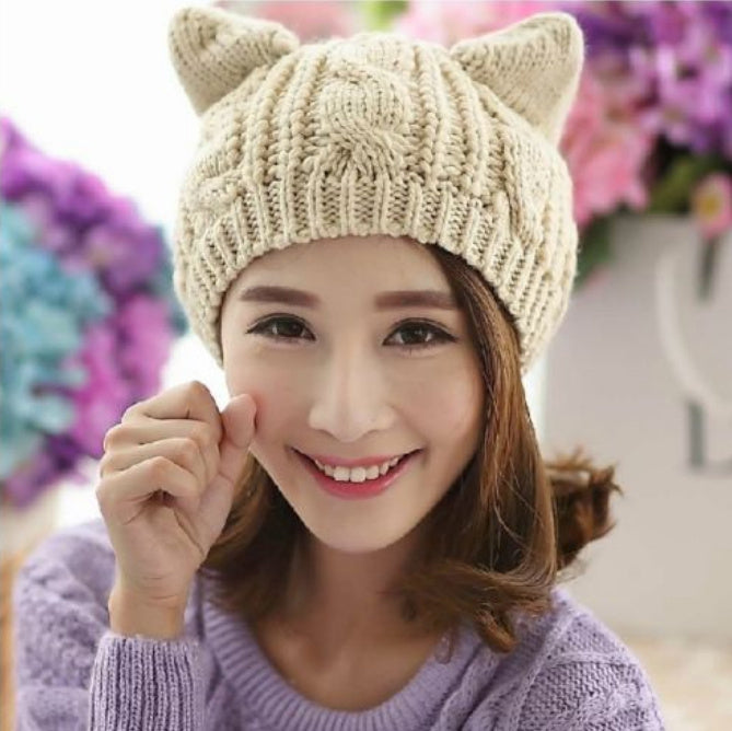 Sarah Express Handmade 3D Knitted Cat Ear Beanie Winter Warm Hat