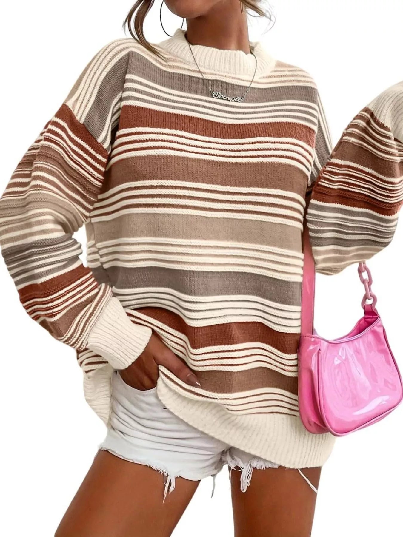 Sarah Express Women's Striped Knit Long Sleeve Sweater