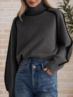 Sarah Express Women's Contrast Trim Turtleneck Sweater