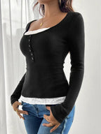 Sarah Express Women's Lace Detail Long Sleeve T-Shirt