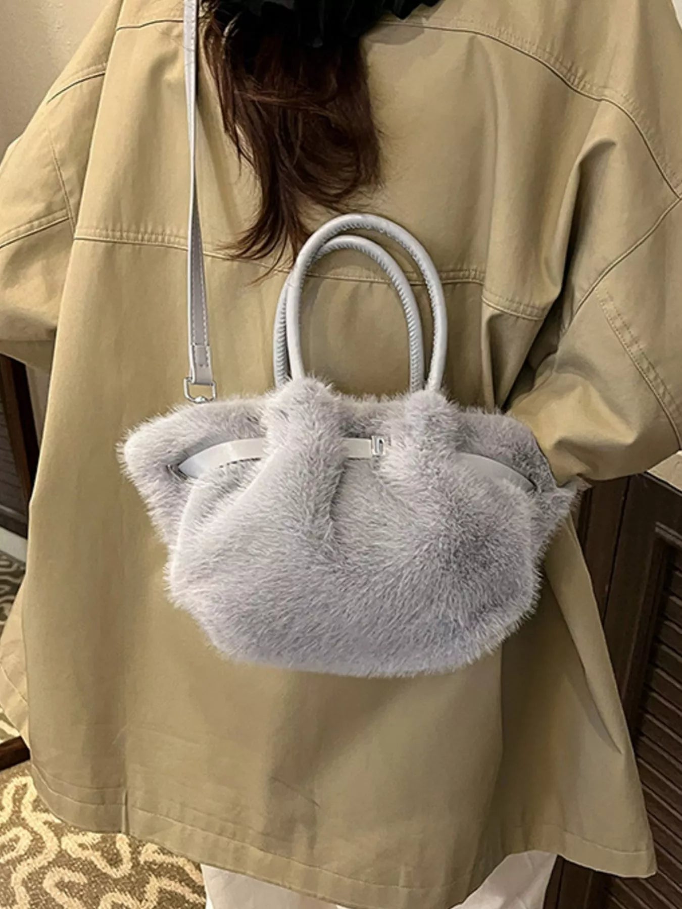 Sarah Express Women's Fluffy Crossbody Bag with Buckle Detail