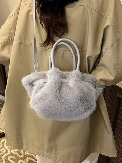 Sarah Express Women's Fluffy Crossbody Bag with Buckle Detail