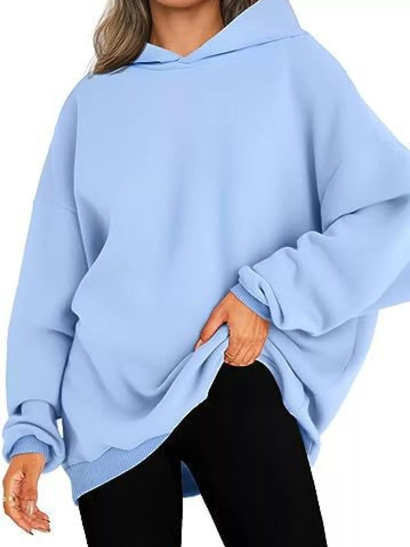Sarah Express Women's Drop Shoulder Long Sleeve Hoodie Light Blue