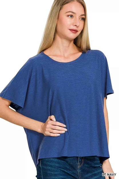 Sarah Express Women's Round Neck Short Sleeve T-Shirt - Relaxed Fit Cotton Blend Tee LT NAVY