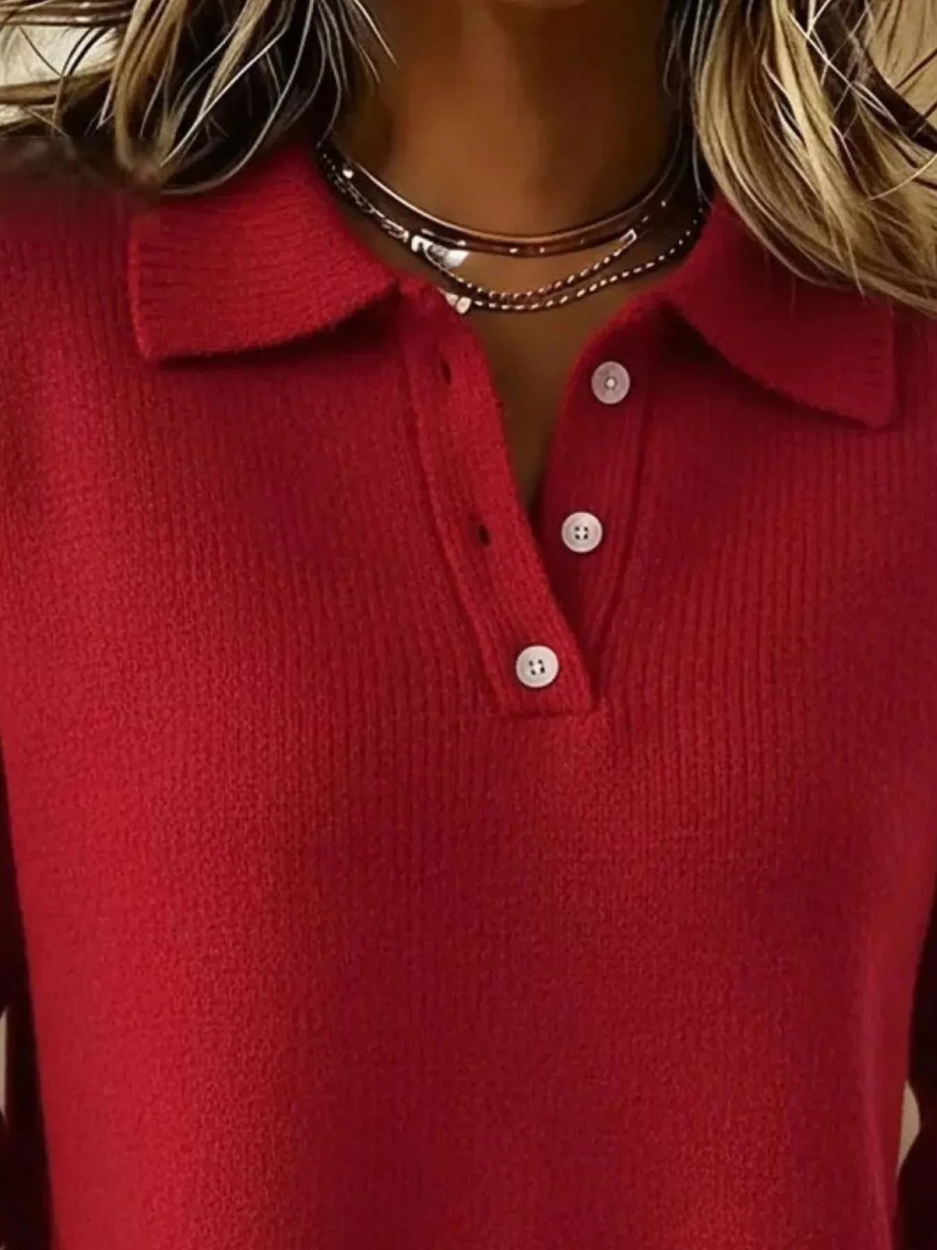 Sarah Express Women's Button Detail Drop Shoulder Sweater Plus Size