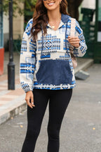 Sarah Express Women's Geometric Quarter Zip Long Sleeve Hoodie