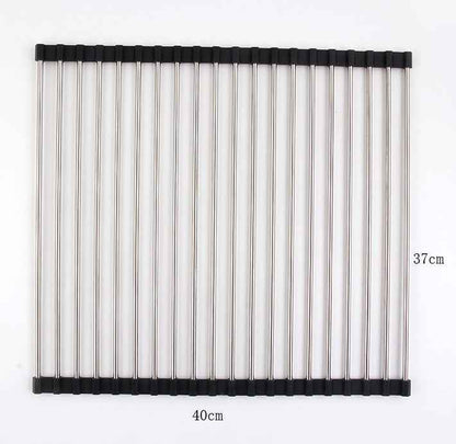 Sarah Express Folding Kitchen Sink Rack - Stainless Steel Dish Drainer Organizer Black 20 S