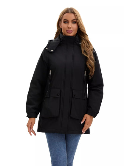 Sarah Express Women's Full Size Zip Up Hooded Parka Outerwear