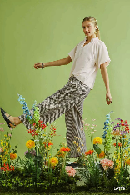 Sarah Express Women's Drawstring Striped Wide-Leg Pants