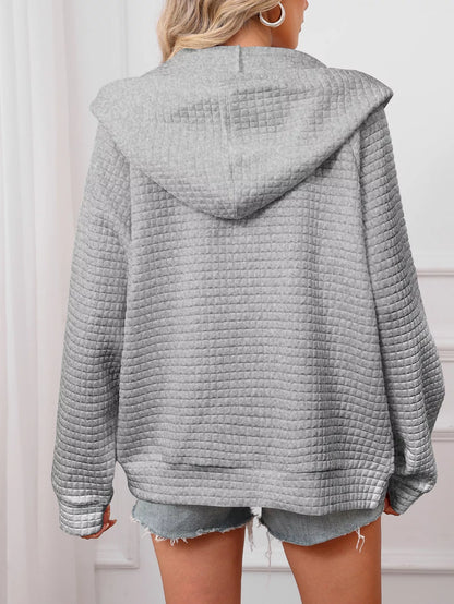 Sarah Express Women's Textured Quilted Zip-Up Hooded Jacket - Plus Size Lightweight Outerwear