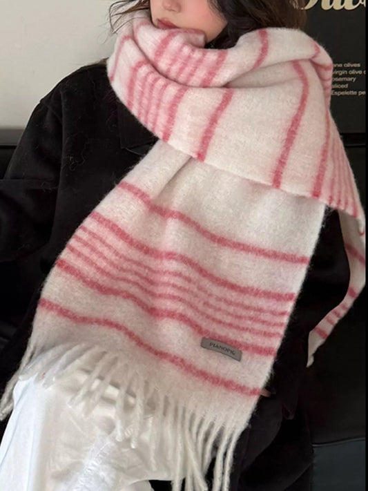 Sarah Express Women's Cozy Striped Fringe Hem Scarf