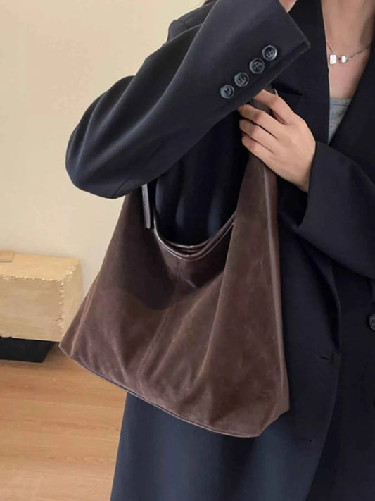 Sarah Express Women's Vintage Suede Shoulder Bag - Large Crossbody Handbag Coffee Color ONESIZE