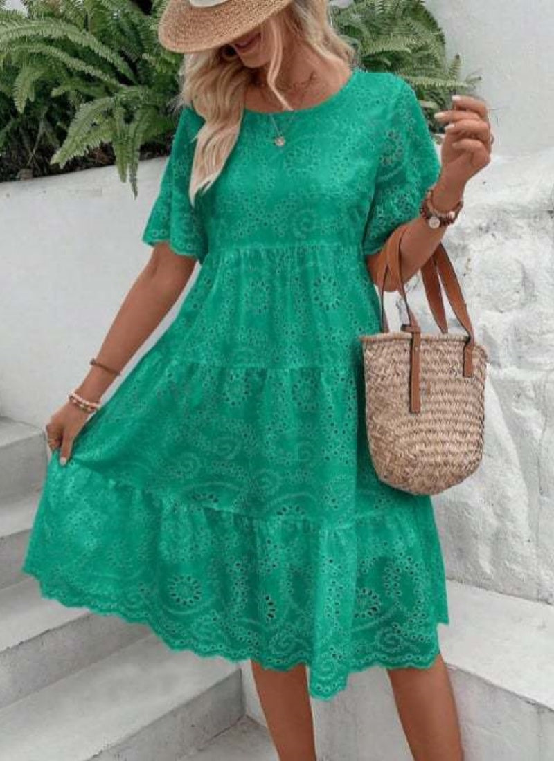 Sarah Express Women's Embroidered Floral Maxi Dress Ruffle Sleeve A-Line White Cotton Blend