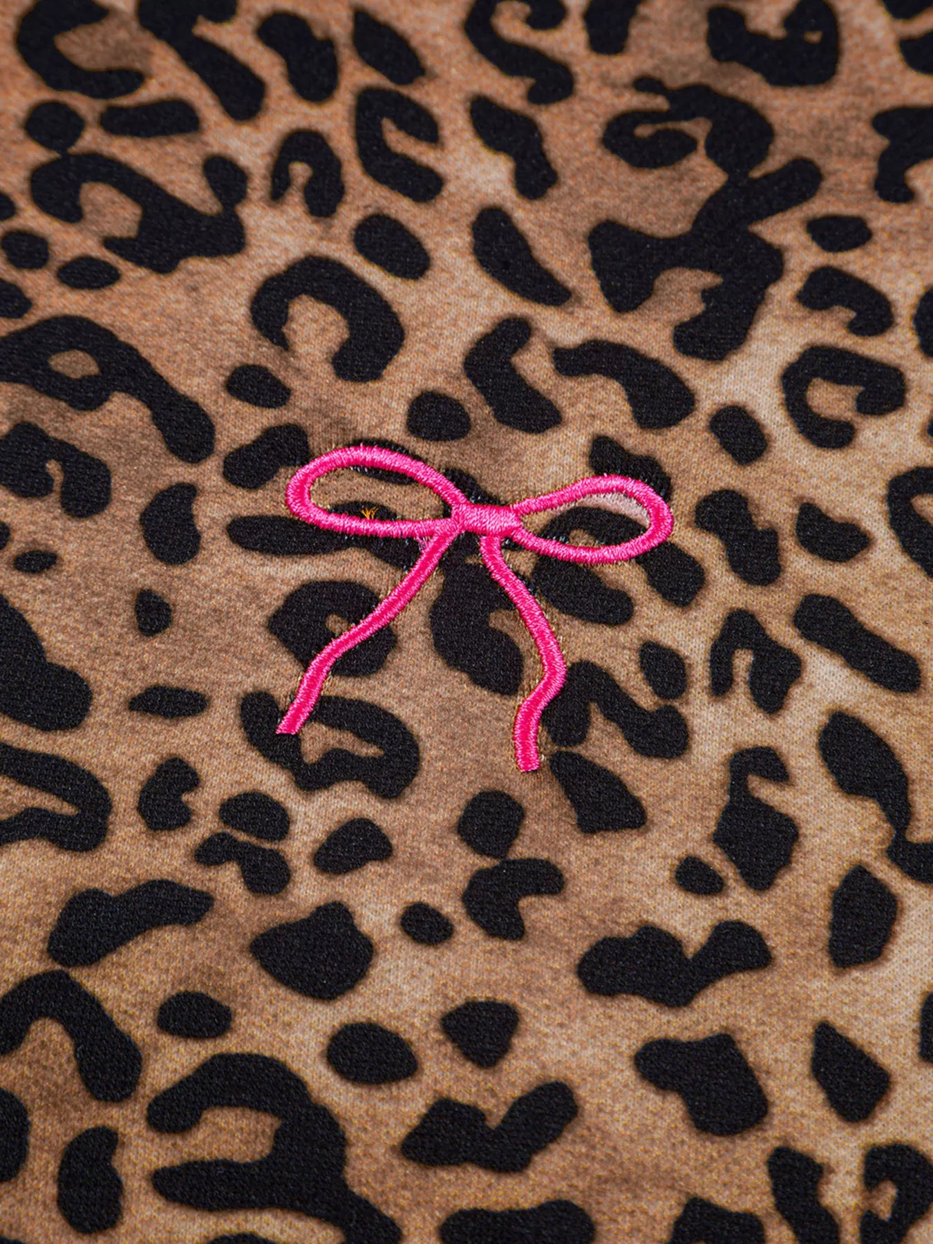 Sarah Express Women's Leopard Print Contrast Trim Long Sleeve Top and Pants Set