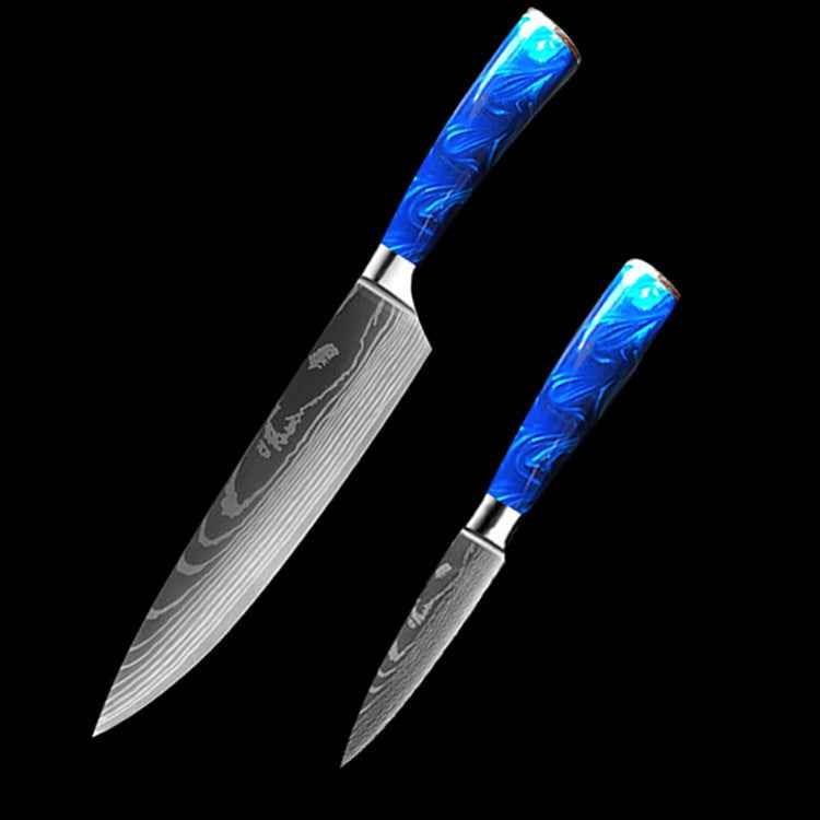 Sarah Express Professional 8-Inch Chef Knife with Blue Resin Handle - Premium Stainless Steel Kitchen Knife Blue 2piece setC