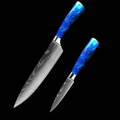 Sarah Express Professional 8-Inch Chef Knife with Blue Resin Handle - Premium Stainless Steel Kitchen Knife Blue 2piece setC