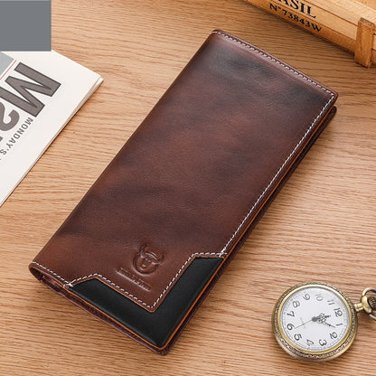 Sarah Express Captain Niu Oil-Waxed Genuine Leather Retro Bifold Wallet – Large Capacity Men's Wallet Flame Coffee