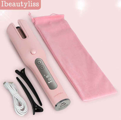 Sarah Express Wireless Rechargeable Automatic Curling Iron - Cordless Ceramic Hair Curler with Anti-Scald Technology Pink