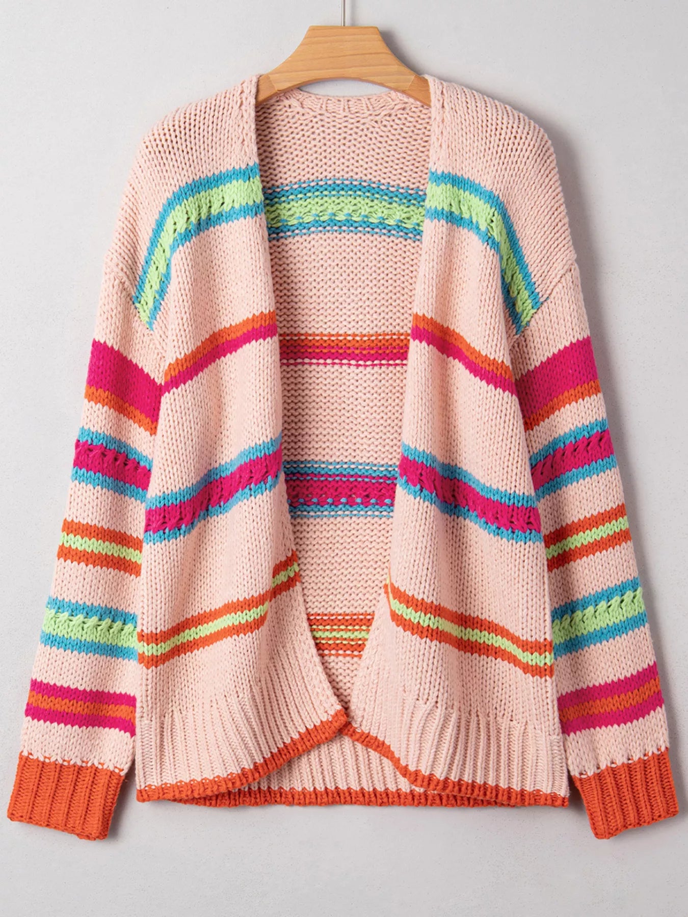 Sarah Express Women's Open Front Striped Pattern Knit Oversize Cardigan