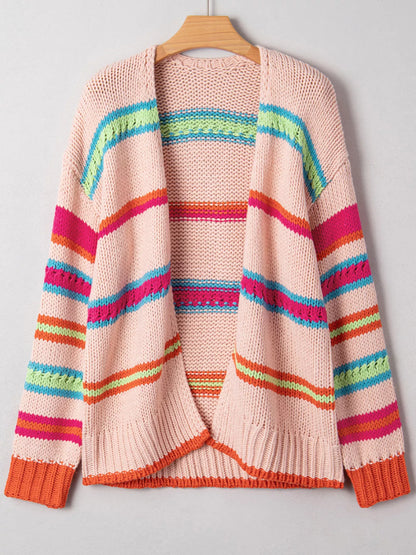 Sarah Express Women's Open Front Striped Pattern Knit Oversize Cardigan