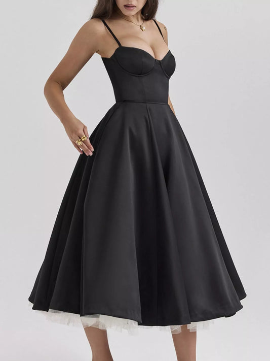 Sarah Express Women's Sweetheart Neck A-Line Midi Dress - Elegant Party & Wedding Guest Dress