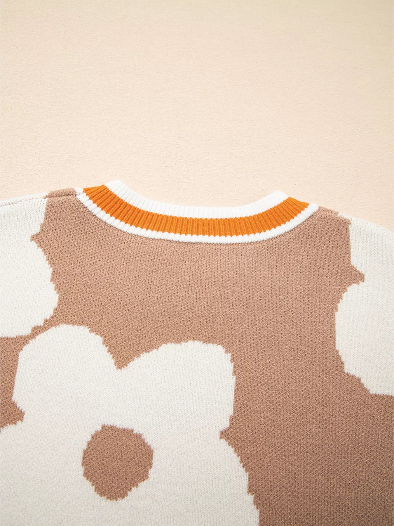 Sarah Express Women's Flower Pattern Contrast Striped Baggy Sweater