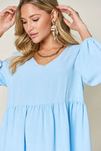 Sarah Express Women’s Plus Size V-Neck Balloon Sleeve Tiered Dress
