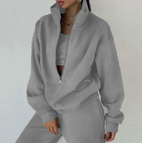 Sarah Express Fleece Sports Casual Three Piece Set Athleisure