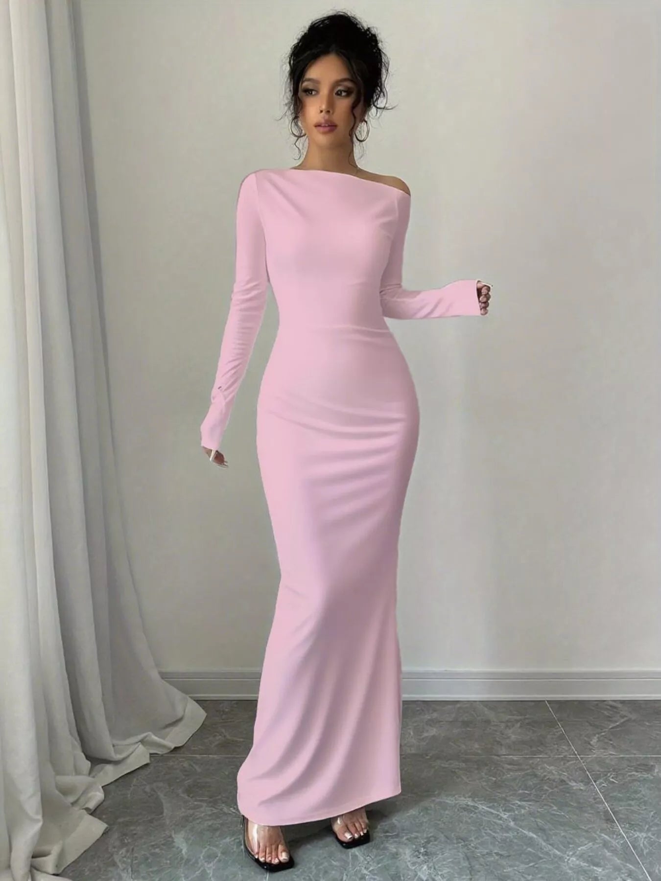 Sarah Express Women's Floral Print One Shoulder Maxi Dress Blush Pink