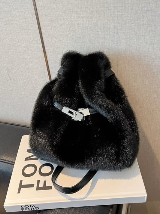 Sarah Express Faux Fur Bucket Crossbody Bag Mini Shoulder Purse