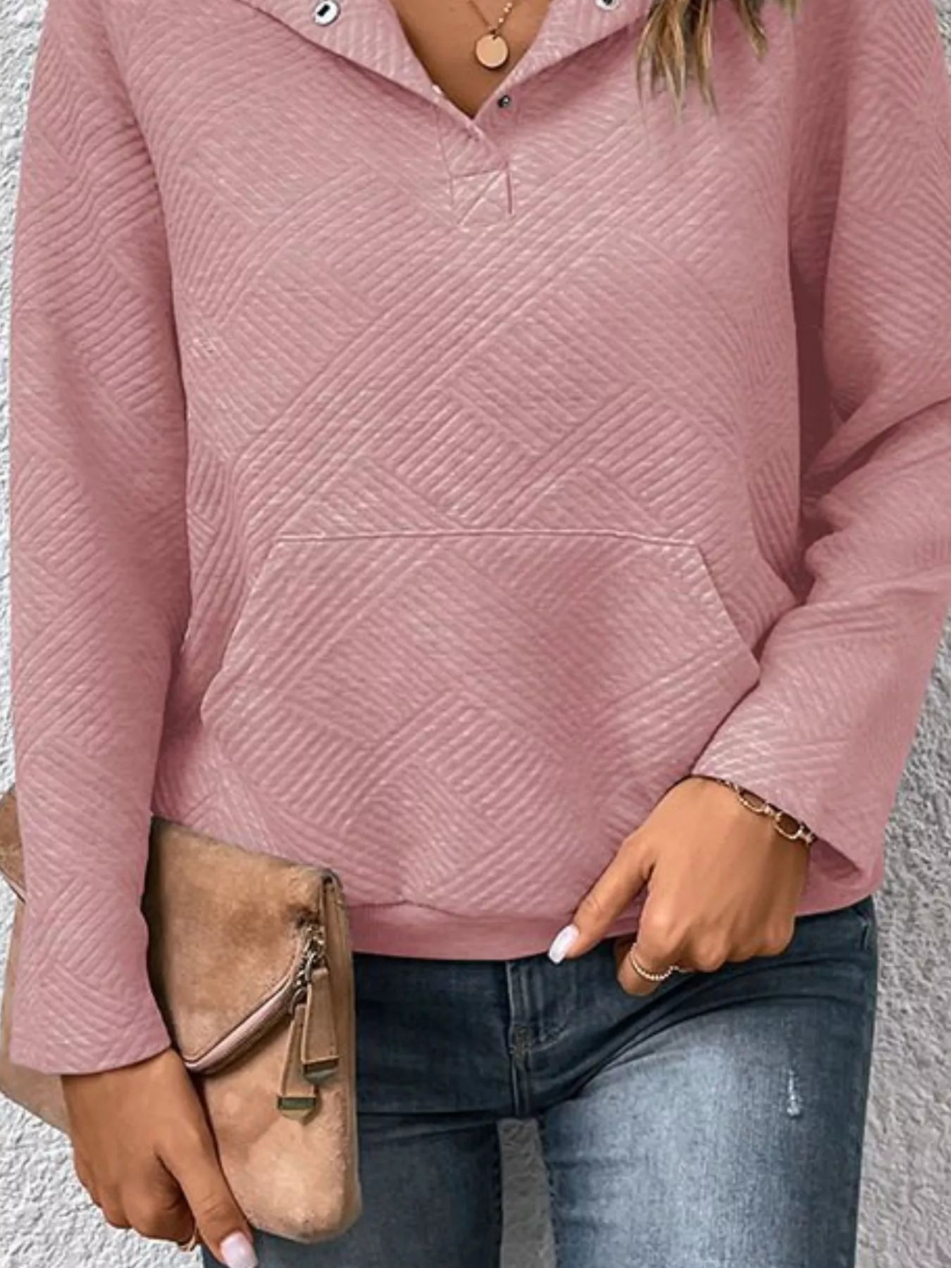 Sarah Express Women's Textured Quarter Snap Sweatshirt