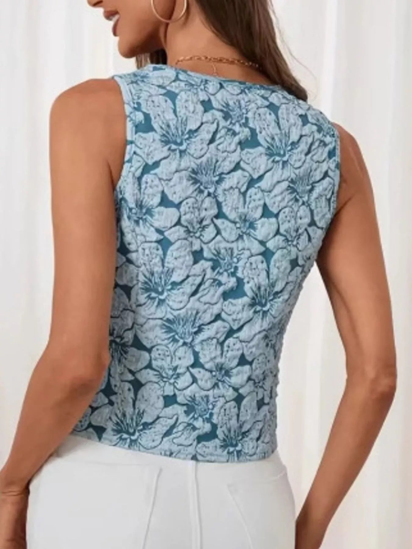 Sarah Express Women's Floral Jacquard Button Front Vest Coat - Sleeveless Embroidered Waistcoat Jacket