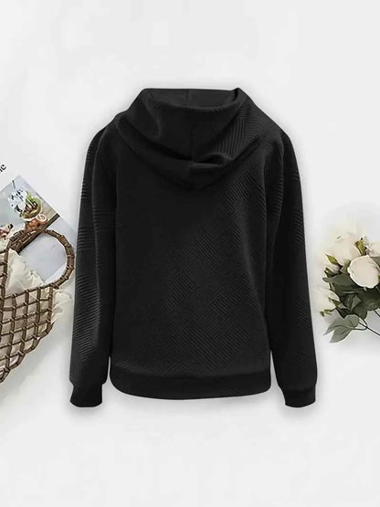 Sarah Express Women's Textured Zip-Up Hooded Jacket - Drawstring Hoodie