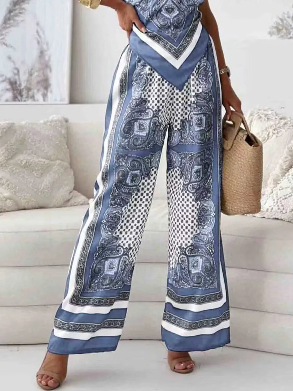 Sarah Express Women's Tie Back Printed Cami and Pants Set - Two Piece Outfit