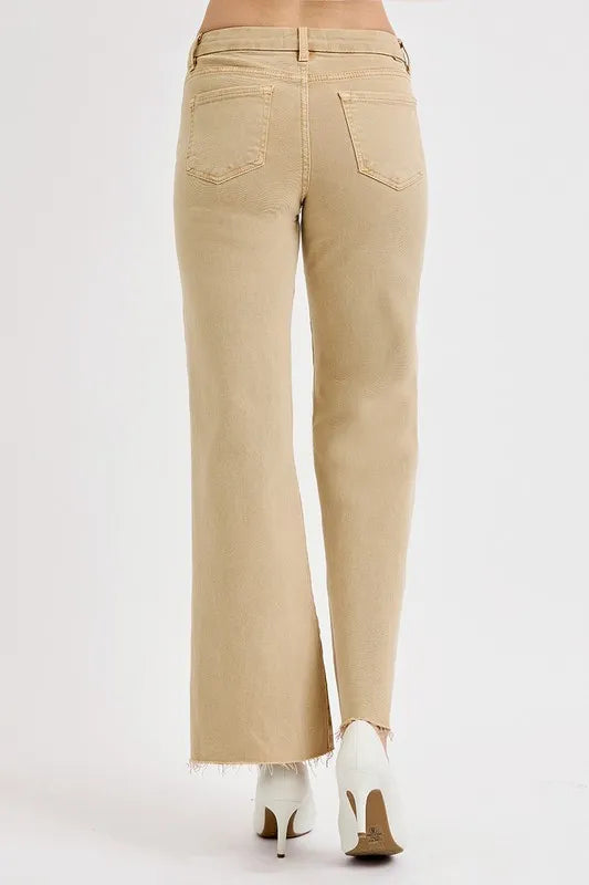 Sarah Express Women’s Plus Size Khaki Cropped Wide Leg Jeans with Raw Hem
