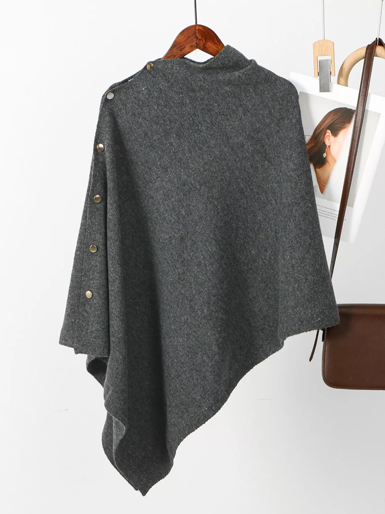 Sarah Express Women's Button-Accented Poncho Scarf Gray One Size
