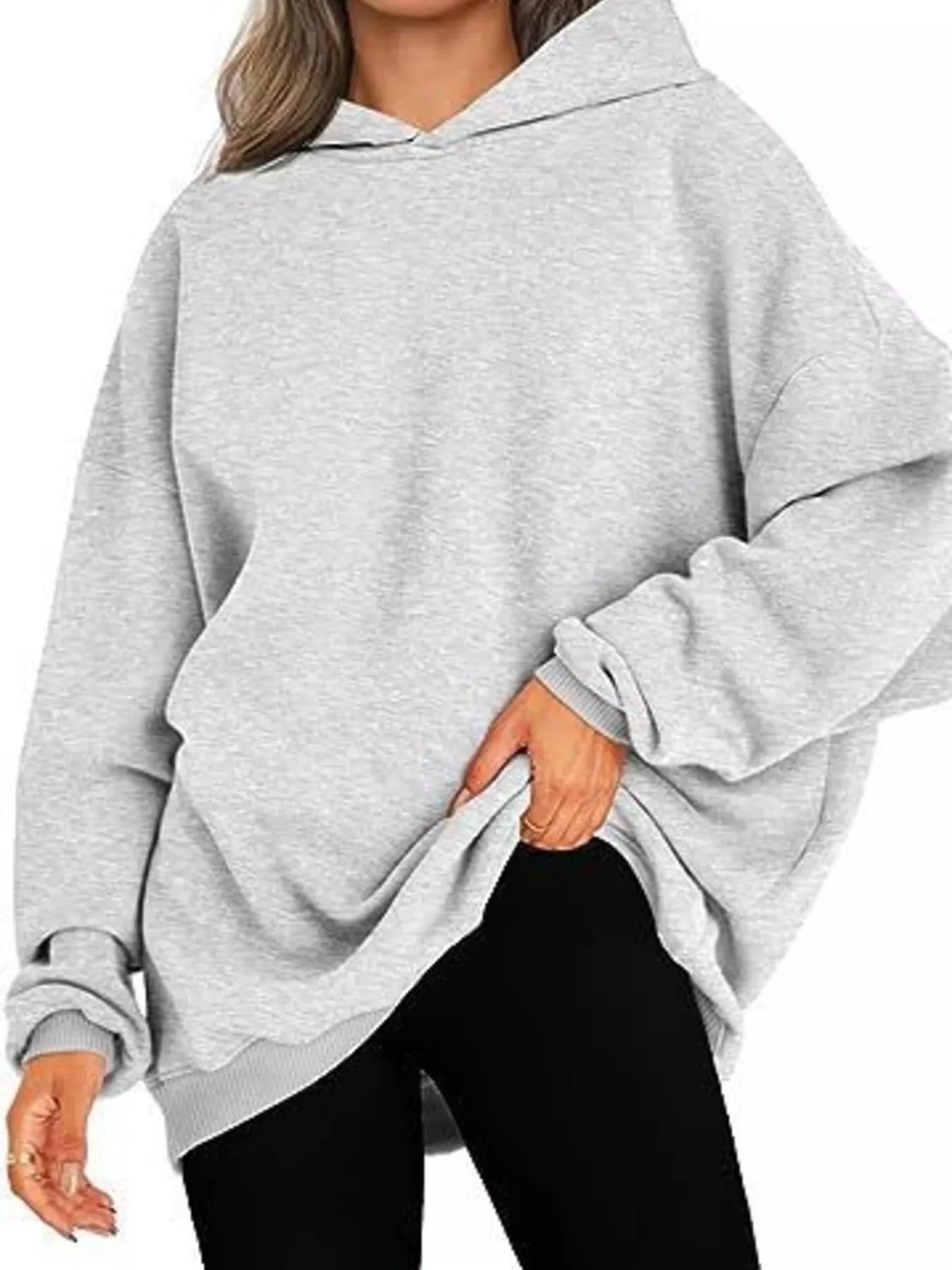 Sarah Express Women's Drop Shoulder Long Sleeve Hoodie Gray