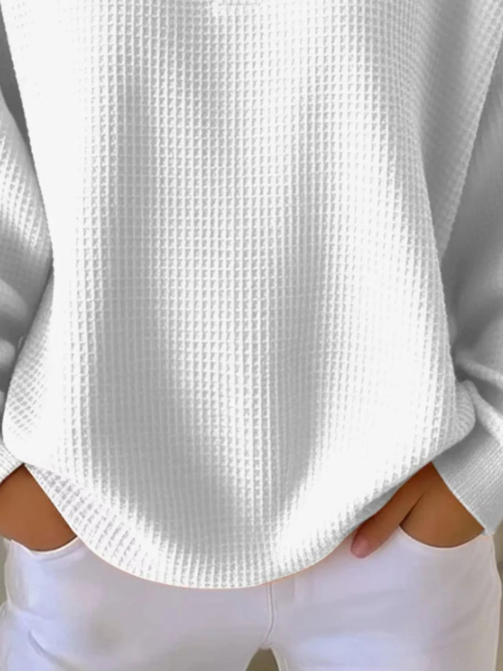 Sarah Express Women's Waffle Knit Button Detail Top - Plus Size Long Sleeve Casual Shirt