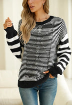 Sarah Express Women's Striped Round Neck Dropped Shoulder Sweater