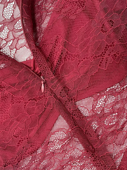 Sarah Express Women's Lace Sheer Mock Neck Long Sleeve Maxi Dress