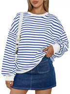 Sarah Express Women's Striped Round Neck Oversized Casual Sweatshirt