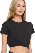 Sarah Express Women's Crop Top Smocked Elastic Hem Casual Summer