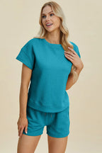 Sarah Express Women’s Plus Size Textured Top and Shorts Lounge Set
