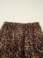 Sarah Express Women's Leopard Print Contrast Trim Long Sleeve Top and Pants Set