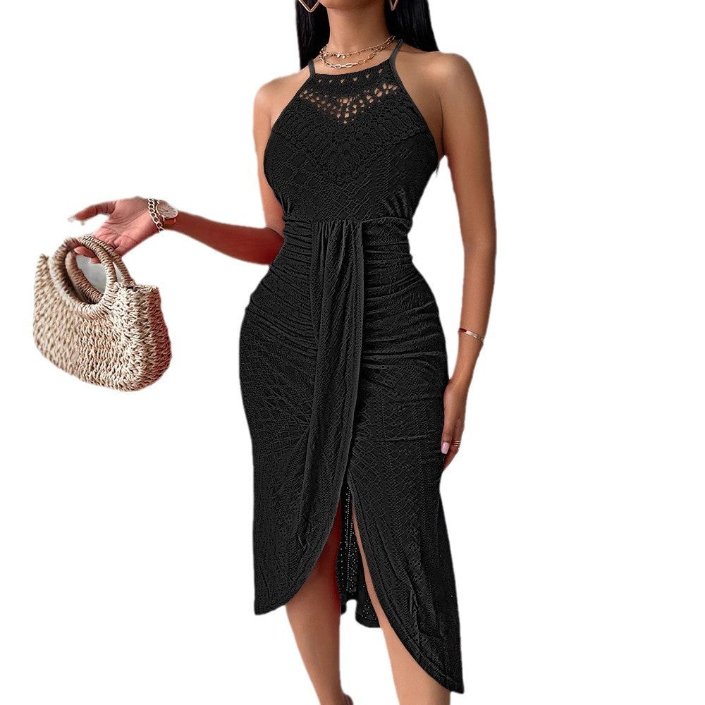 Sarah Express Asymmetric Halter Dress Sleeveless Street Style Mid Length